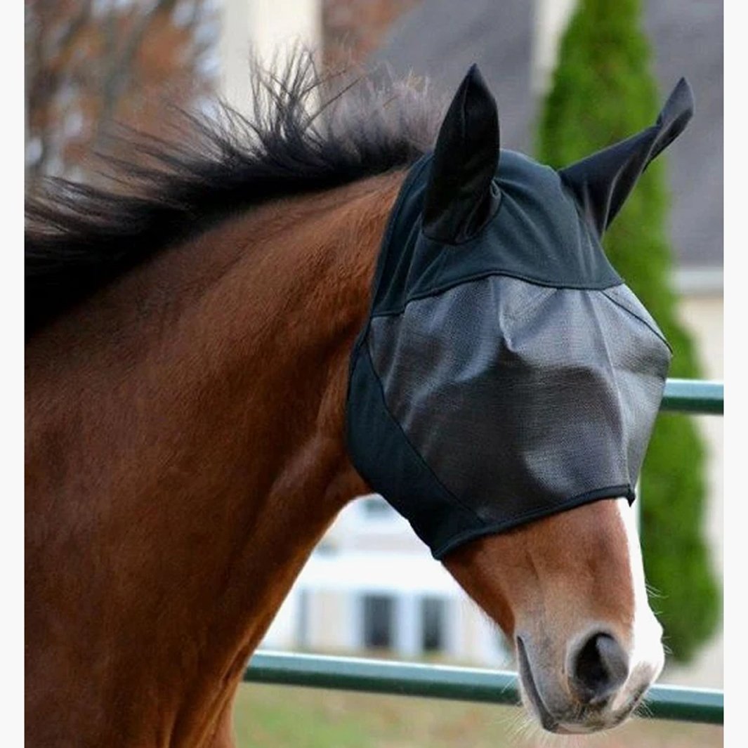 Masque Anti Mouche Poney Masque Anti-mouches Cheval Masque Anti-mouches Harrison Howard - Maille Souple élastique, Protection UV, Tailles S-XXL Cache Oreilles Yeux Cheval Masque Anti Mouche Cheval
